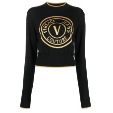 Versace Jeans Couture Maglia nera in lana con maxi logo nella parte anteriore