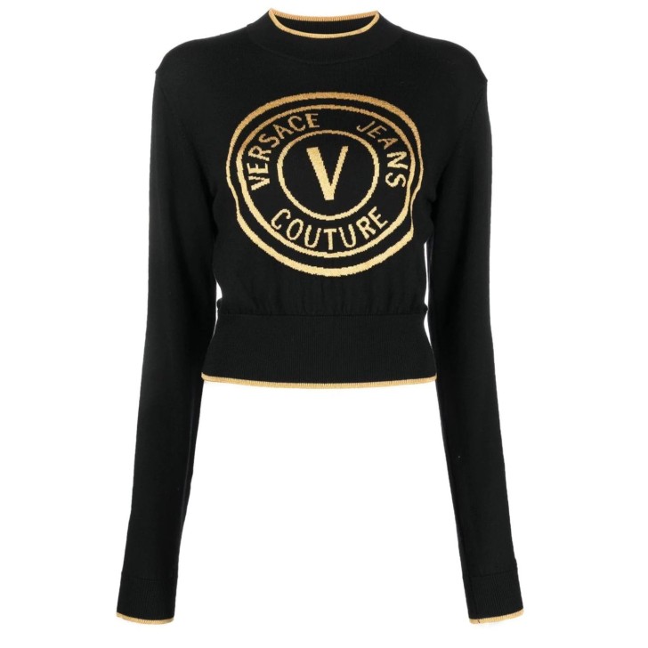 Versace Jeans Couture Maglia nera in lana con maxi logo nella parte anteriore
