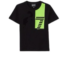 EA7 Emporio Armani T-shirt da Bambino Nera con stampa verde fluo 