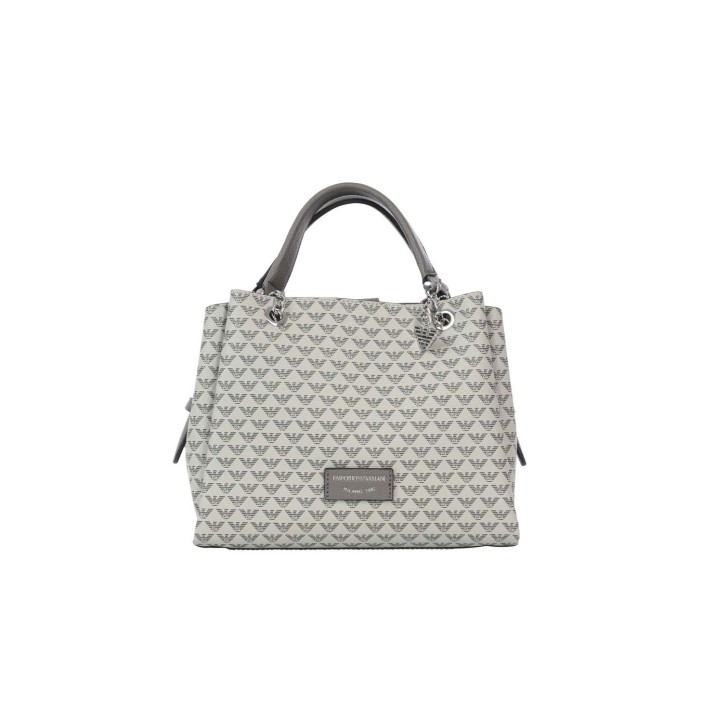 Emporio Armani Borsa a mano Grigia con Stampa Monogram Eagle All Over e tracolla regolabile, estraibile