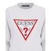 GUESS FELPA A MANICA LUNGA WHITE A GIROCOLLO CON MAXI LOGO ICON