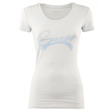 GUESS T-SHIRT A MANICA CORTA POLVERE CON LOGO LETTERING IN STRASS