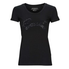 GUESS T-SHIRT A MANICA CORTA NERA CON LOGO LETTERING IN STRASS