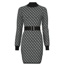 GUESS ABITO CON COLLO A LUPETTO A MANICA LUNGA BLACK CON 4G LOGO ALL OVER E CINTURA IN VITA BLACK