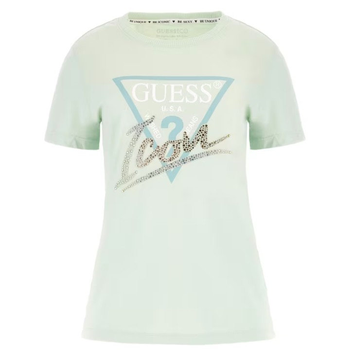 GUESS T-SHIRT VERDE DA DONNA CON LOGO NELLA PARTE ANTERIORE 