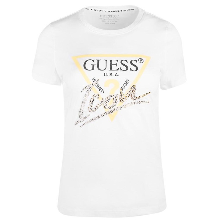 Guess t-shirt bianca con logo icon nella parte anteriore