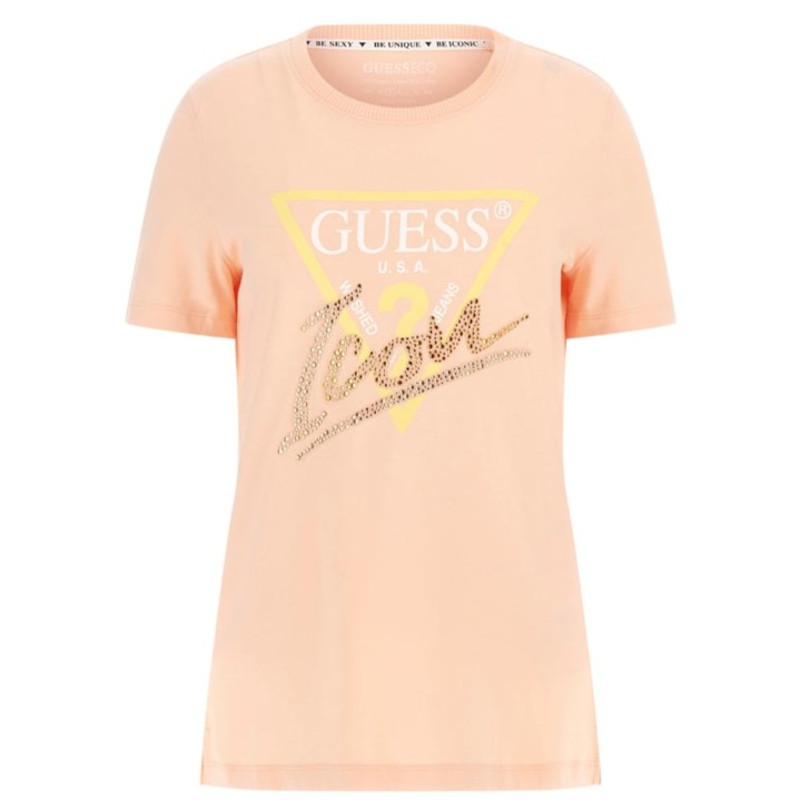 Guess t-shirt color pesca con logo icon nella parte anteriore