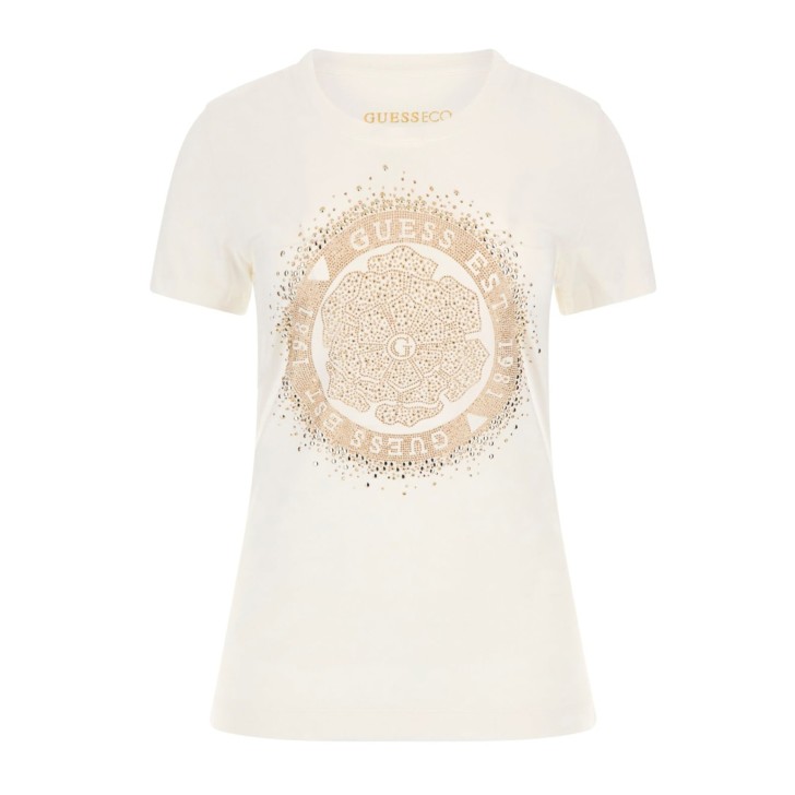 Guess t-shirt bianca con strass
