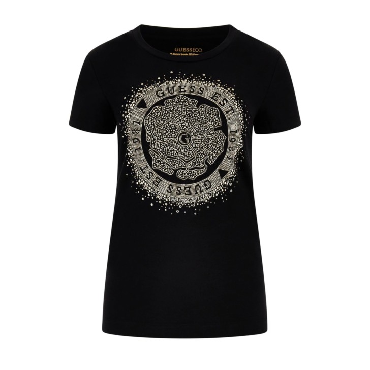 Guess t-shirt nera con strass