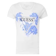 GUESS T-SHIRT BIANCA LOGO TRIANGOLO STRASS CON FANTASIA FLOREALE