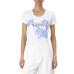 GUESS T-SHIRT BIANCA LOGO TRIANGOLO STRASS CON FANTASIA FLOREALE