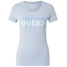 GUESS T-SHIRT AZZURRA LOGO GLITTER SFUMATO