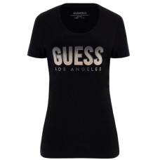 GUESS T-SHIRT NERA LOGO GLITTER SFUMATO