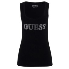 GUESS CANOTTA NERA CON LOGO LETTERING STRASS