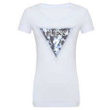 GUESS T-SHIRT AZZURRA TRIANGOLO FLOWER 