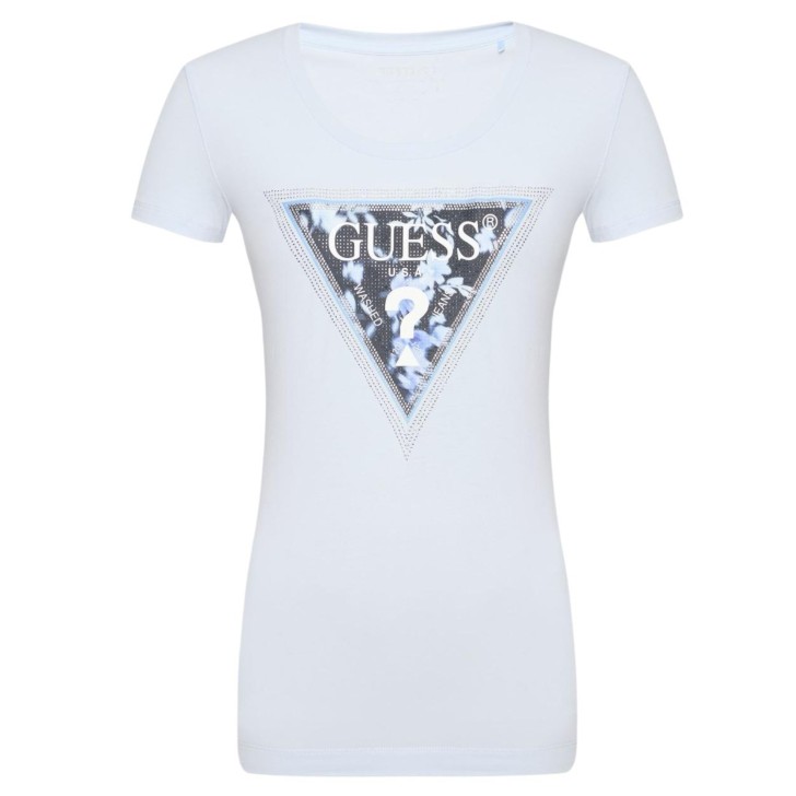 GUESS T-SHIRT AZZURRA TRIANGOLO FLOWER 