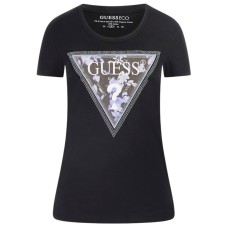 GUESS T-SHIRT NERA TRIANGOLO FLOWER