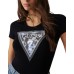 GUESS T-SHIRT NERA TRIANGOLO FLOWER