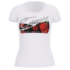 GUESS T-SHIRT BIANCA CON STAMPA ROSE 