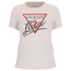 GUESS T-SHIRT CREMA LOGO TRIANGOLO LOVE IN STRASS