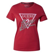 GUESS T-SHIRT FUCSIA LOGO TRIANGOLO LOVE IN STRASS