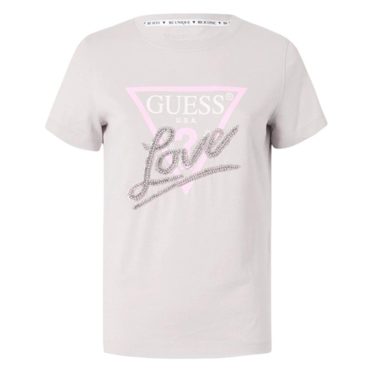 GUESS T-SHIRT GHIACCIO LOGO TRIANGOLO LOVE IN STRASS