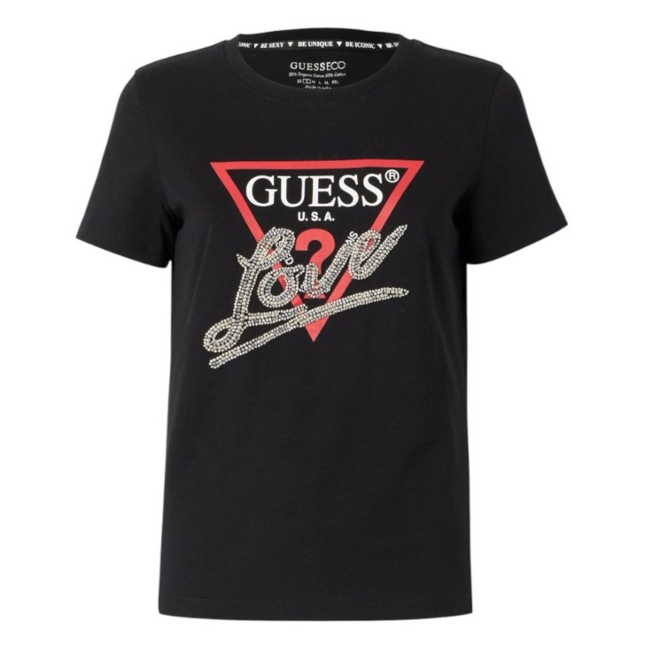GUESS T-SHIRT NERA LOGO TRIANGOLO LOVE 