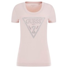 GUESS T-SHIRT ROSA LOGO TRIANGOLO STRASS