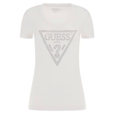 GUESS T-SHIRT BIANCA LOGO TRIANGOLO STRASS 