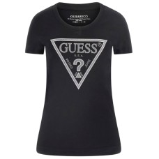 GUESS T-SHIRT NERA LOGO TRIANGOLO STRASS