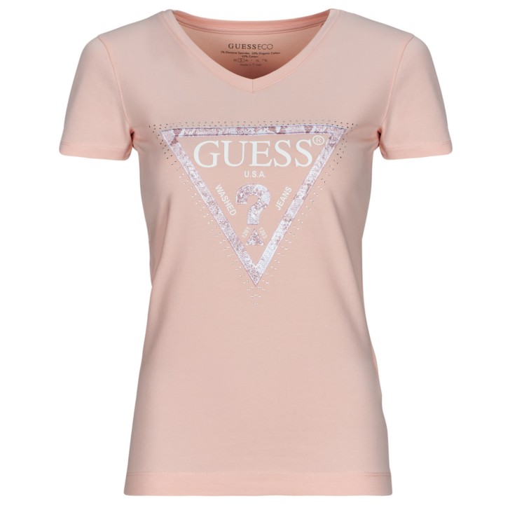 GUESS T-SHIRT ROSA LOGO PYTHON TRIANGOLO A CONTRASTO