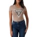 GUESS T-SHIRT BEIGE LOGO TRIANGOLO ANIMALIER