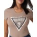 GUESS T-SHIRT BEIGE LOGO TRIANGOLO ANIMALIER