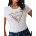 GUESS T-SHIRT BIANCA LOGO TRIANGOLO ANIMALIER 