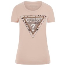 GUESS T-SHIRT ROSA LOGO TRIANGOLO ANIMALIER