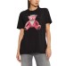 GUESS T-SHIRT NERA CON ORSO ROSA GLITTER 