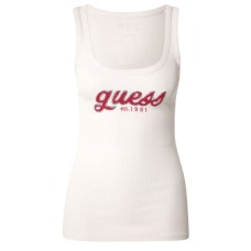 GUESS CANOTTA CHENILLE BIANCA CON LOGO RICAMATO