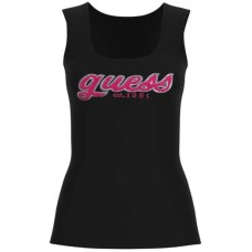 GUESS CANOTTA CHENILLE NERA CON LOGO RICAMATO 