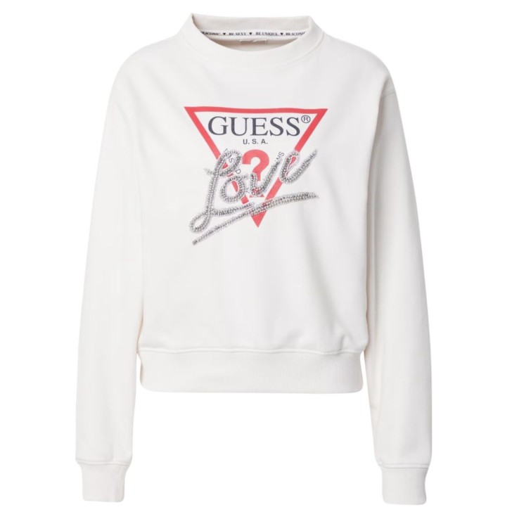 GUESS FELPA A MANICA LUNGA CREMA CON LOVE TRIANGLE
