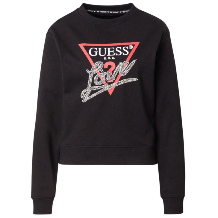 GUESS FELPA A MANICA LUNGA NERA CON LOVE TRIANGLE 
