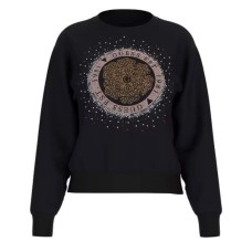 GUESS FELPA A MANICA LUNGA NERA CON PEONY LOGO STRASS