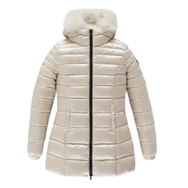 REFRIGIWEAR LONG MEAD FUR GIUBBOTTO DA DONNA BEIGE CON LOGO SULLA MANICA 