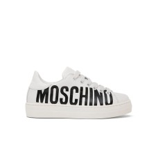 Moschino Sneakers bianca Unisex in pelle con maxi logo stampato lettering