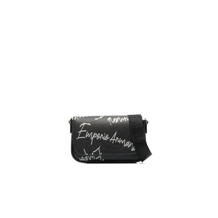 Emporio Armani Mini Borsa a tracolla Nera con Logo Lettering All Over
