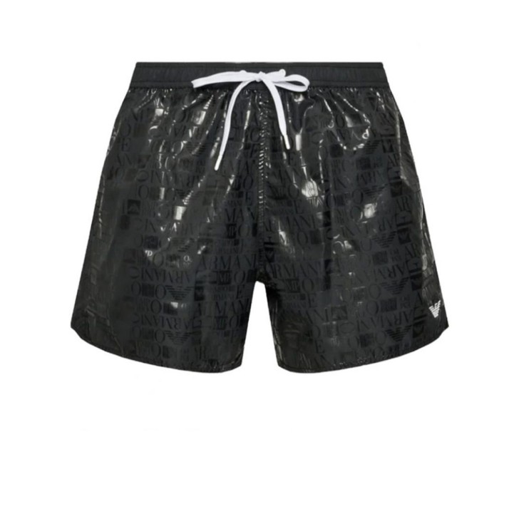 Emporio Armani Swimwear boxer mare Nero con logo EMPORIO ARMANI lucido All Over