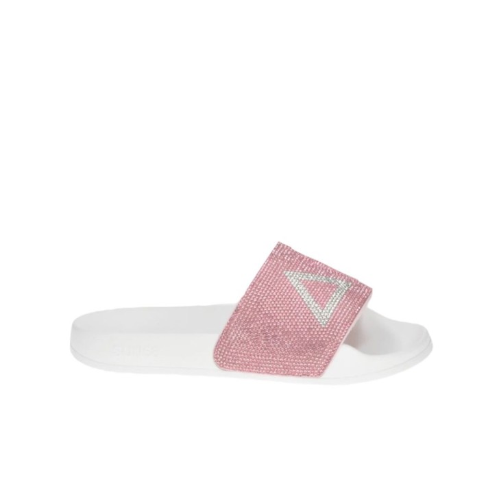 SUN68 CIABATTA DA DONNA BIANCA CON DETTAGLI STRASS ROSA 