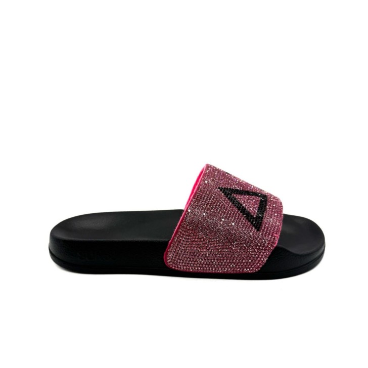 SUN68 CIABATTA DA DONNA NERA CON DETTAGLI STRASS FUCSIA 