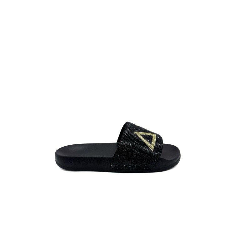 SUN68 GIRLS SLIPPERS LOGO STRASS BLACK 