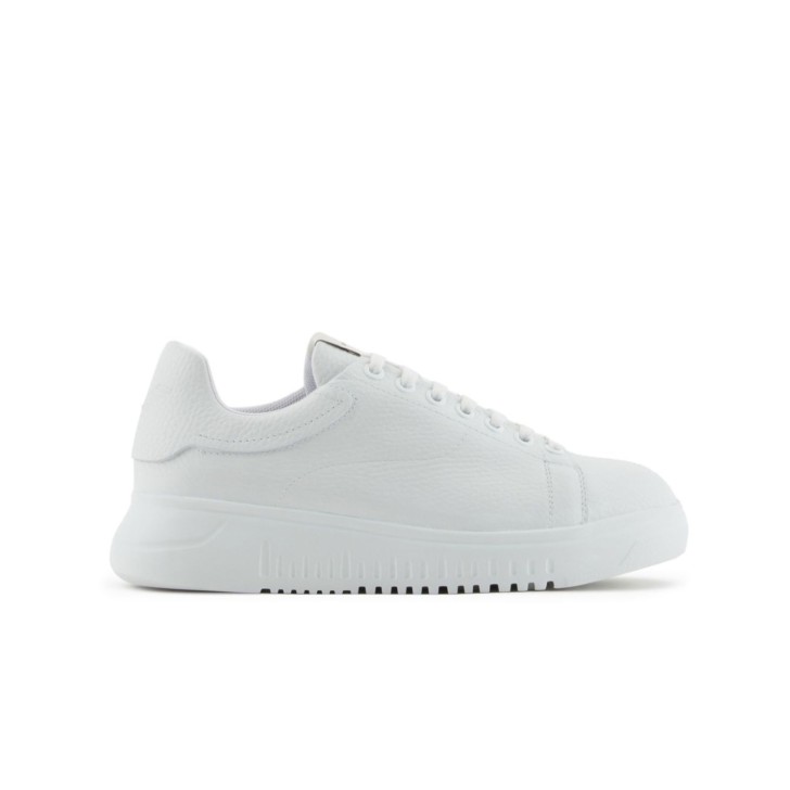EMPORIO ARMANI SNEAKER BIANCA IN PELLE BOTTALATA 