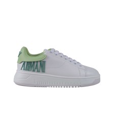 EMPORIO ARMANI SNEAKER BIANCA CON LOGO LETTERING GOMMATO VERDE E LOGO AQUILA